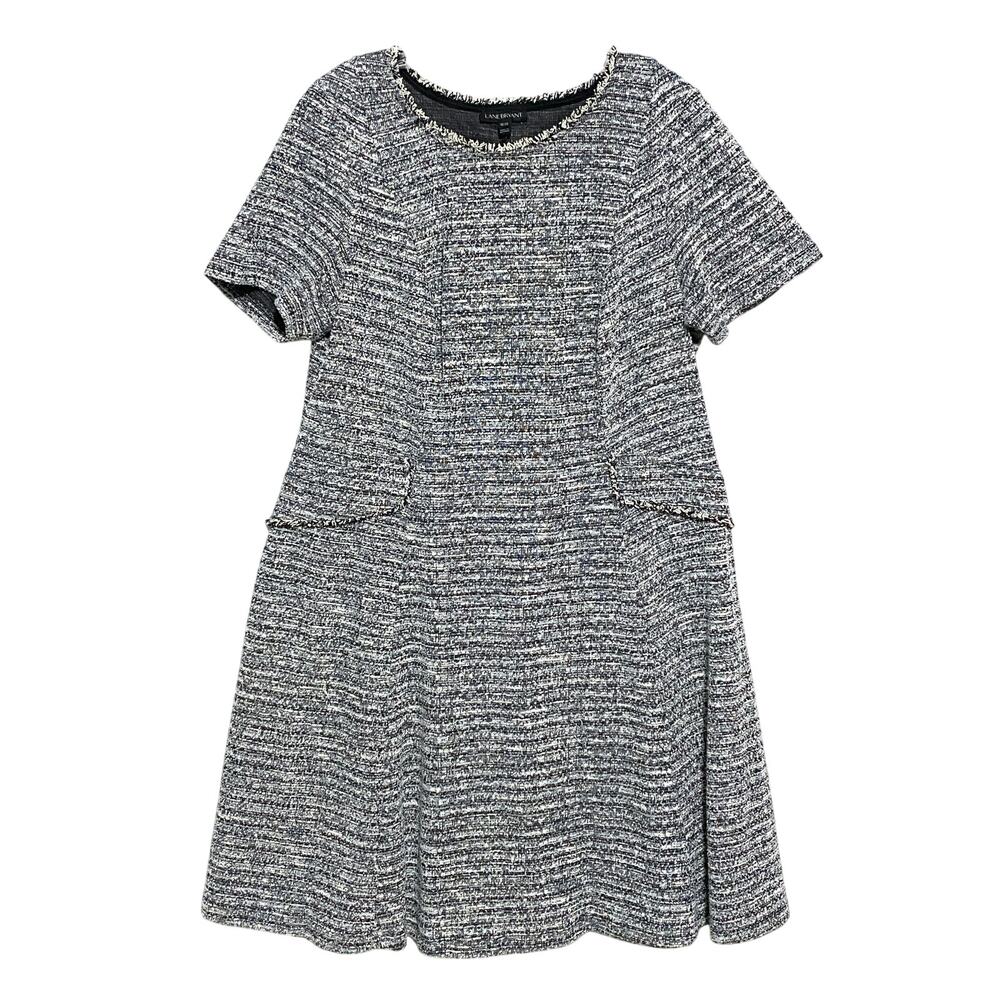 Lane Bryant Marled Tweed Frayed Trim A-Line Dress 18 20 Monochrome Dark Academia